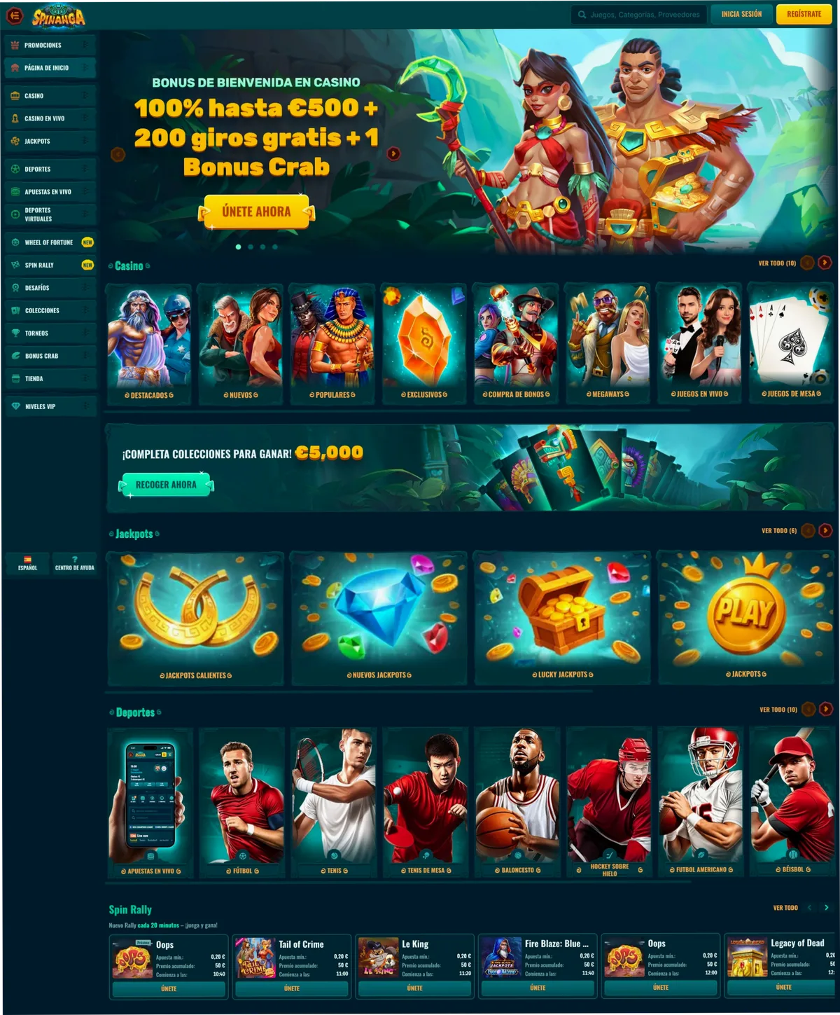 Spinanga Casino interfaz